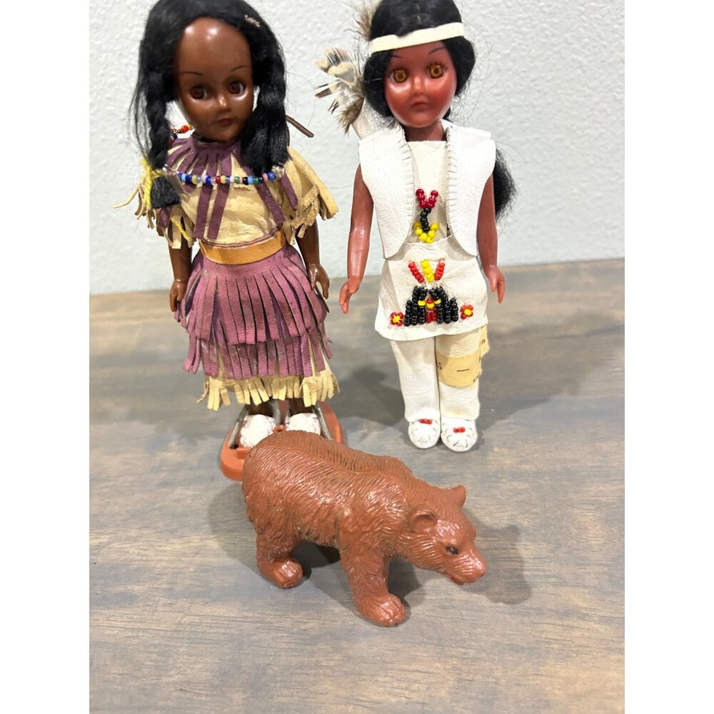 Vintage Two Carlson Native American Indian Dolls Sleepy Eyes